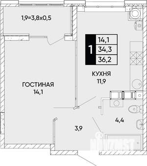 1-к квартира, вторичка, 36м2, 3/24 этаж