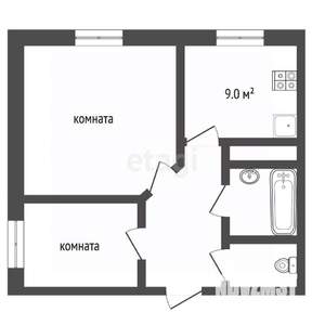 2-к квартира, вторичка, 54м2, 1/9 этаж