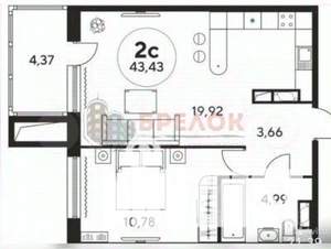 2-к квартира, вторичка, 44м2, 18/24 этаж