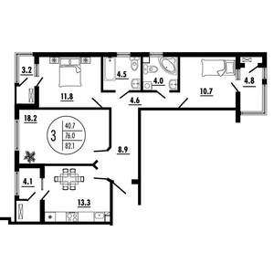 3-к квартира, вторичка, 82м2, 9/23 этаж