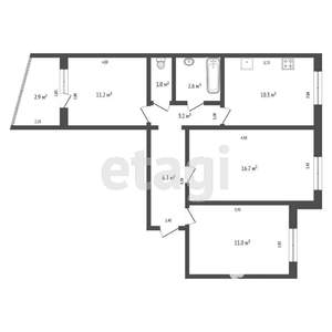 3-к квартира, вторичка, 66м2, 6/9 этаж