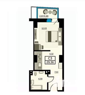 Студия квартира, вторичка, 29м2, 21/25 этаж
