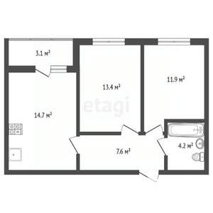 2-к квартира, вторичка, 53м2, 7/12 этаж