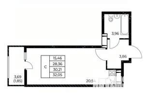 Студия квартира, вторичка, 32м2, 21/25 этаж