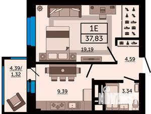 1-к квартира, строящийся дом, 38м2, 20/24 этаж