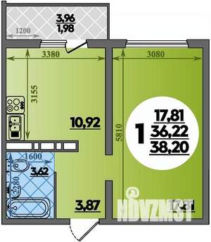 1-к квартира, вторичка, 38м2, 1/17 этаж