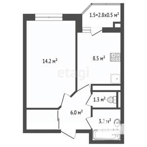 1-к квартира, вторичка, 34м2, 8/22 этаж