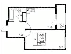 1-к квартира, вторичка, 46м2, 10/25 этаж