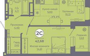 2-к квартира, вторичка, 43м2, 2/24 этаж