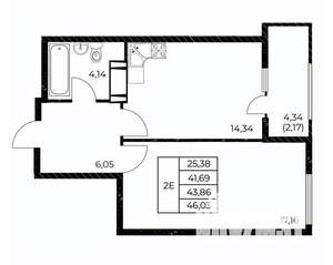 1-к квартира, строящийся дом, 46м2, 24/25 этаж