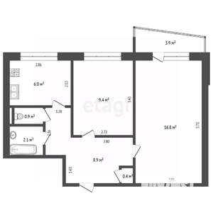 2-к квартира, вторичка, 45м2, 1/9 этаж