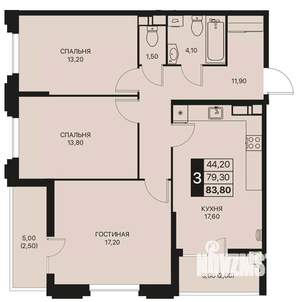 3-к квартира, строящийся дом, 84м2, 4/12 этаж