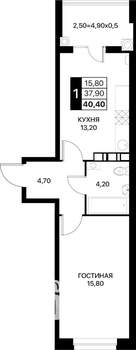 1-к квартира, вторичка, 40м2, 3/20 этаж