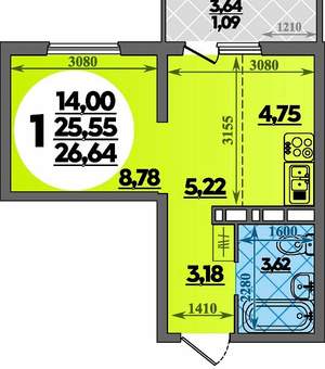 Студия квартира, вторичка, 27м2, 12/18 этаж