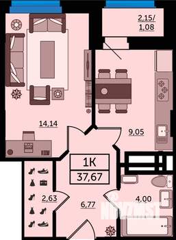 1-к квартира, вторичка, 38м2, 21/23 этаж