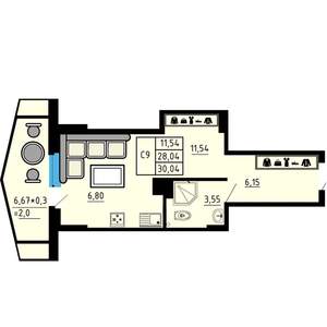Студия квартира, строящийся дом, 27м2, 1/25 этаж