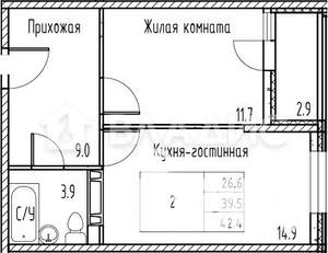 2-к квартира, вторичка, 41м2, 13/16 этаж