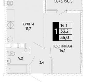 1-к квартира, вторичка, 35м2, 21/24 этаж