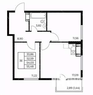 2-к квартира, вторичка, 55м2, 4/25 этаж