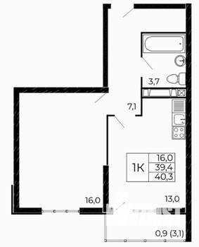 1-к квартира, вторичка, 40м2, 13/18 этаж