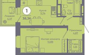 1-к квартира, вторичка, 38м2, 2/24 этаж