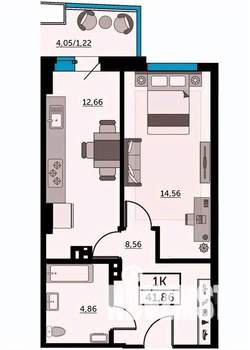 1-к квартира, вторичка, 41м2, 3/24 этаж