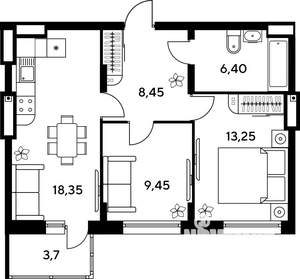 3-к квартира, строящийся дом, 61м2, 8/9 этаж