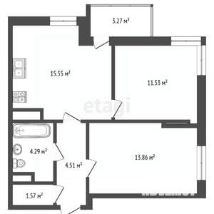2-к квартира, вторичка, 55м2, 13/22 этаж