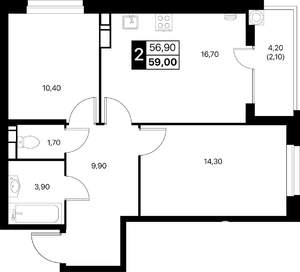 2-к квартира, вторичка, 59м2, 10/20 этаж