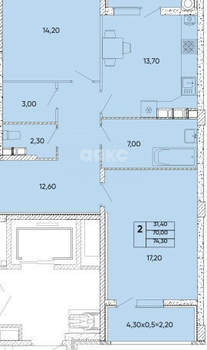 2-к квартира, вторичка, 75м2, 2/9 этаж