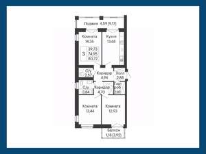 3-к квартира, вторичка, 81м2, 2/8 этаж