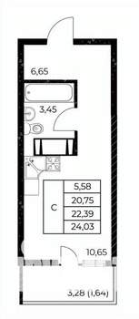 Студия квартира, вторичка, 24м2, 10/25 этаж