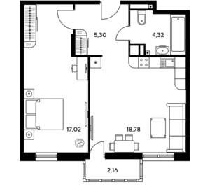 2-к квартира, вторичка, 47м2, 2/25 этаж
