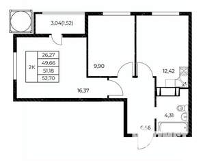 2-к квартира, строящийся дом, 53м2, 10/25 этаж