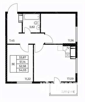 2-к квартира, вторичка, 54м2, 16/25 этаж
