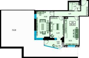 2-к квартира, вторичка, 82м2, 3/24 этаж