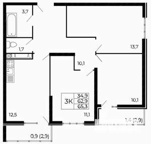 3-к квартира, вторичка, 65м2, 8/18 этаж