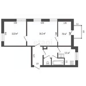 3-к квартира, вторичка, 51м2, 2/3 этаж