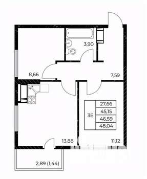 2-к квартира, вторичка, 48м2, 9/25 этаж