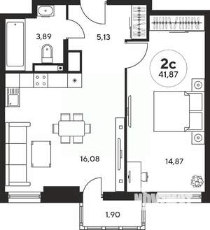 2-к квартира, вторичка, 42м2, 11/25 этаж