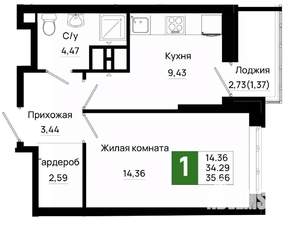 1-к квартира, вторичка, 36м2, 17/25 этаж