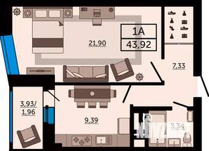 1-к квартира, вторичка, 44м2, 24/24 этаж