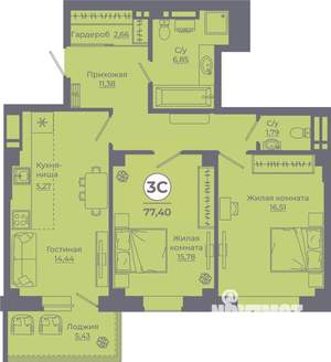2-к квартира, вторичка, 77м2, 10/24 этаж