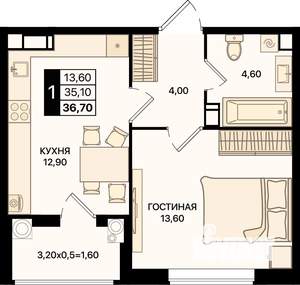 1-к квартира, вторичка, 37м2, 8/20 этаж