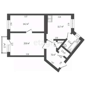 2-к квартира, вторичка, 53м2, 14/24 этаж