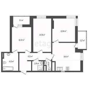 3-к квартира, вторичка, 85м2, 13/21 этаж