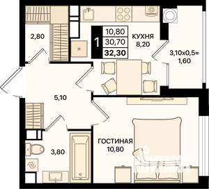 1-к квартира, вторичка, 32м2, 8/15 этаж