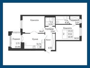 2-к квартира, вторичка, 64м2, 4/8 этаж