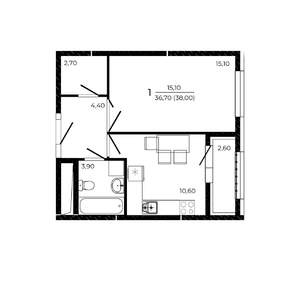 1-к квартира, вторичка, 38м2, 2/19 этаж