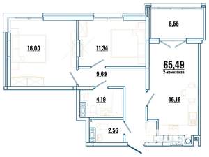 2-к квартира, строящийся дом, 65м2, 1/4 этаж